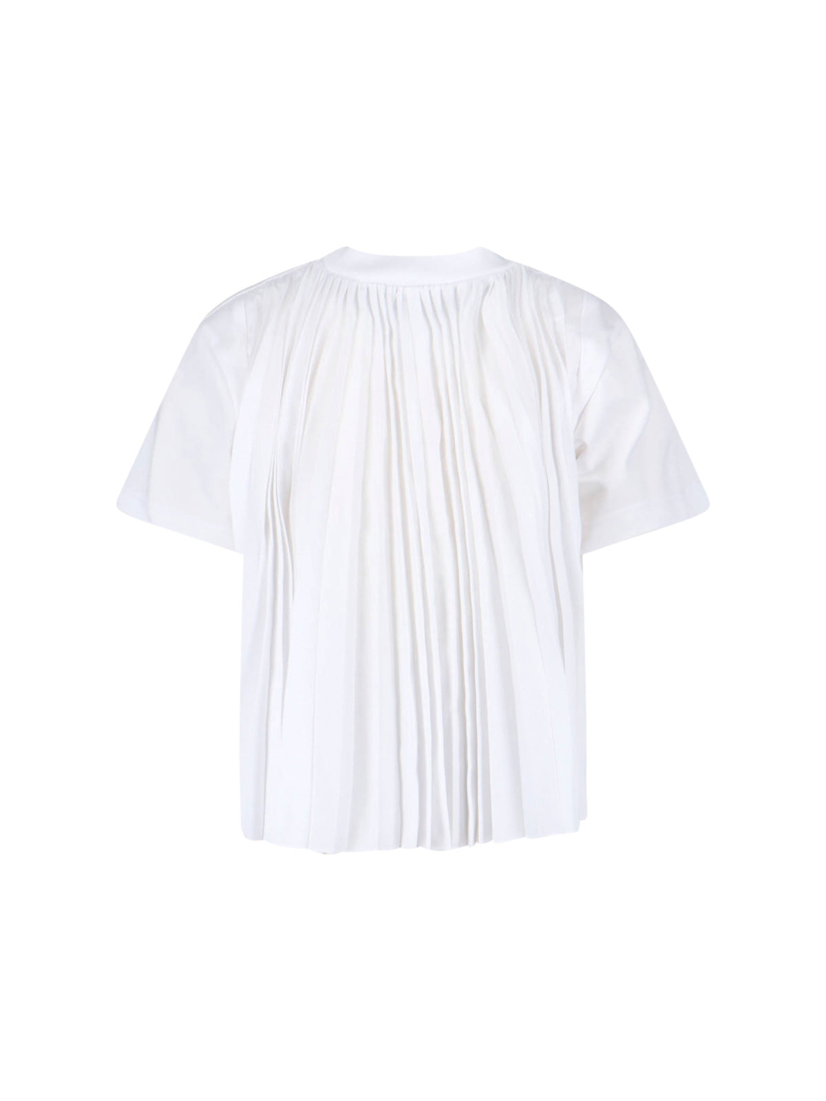 White Panel Design Pleated Cotton T-Shirt