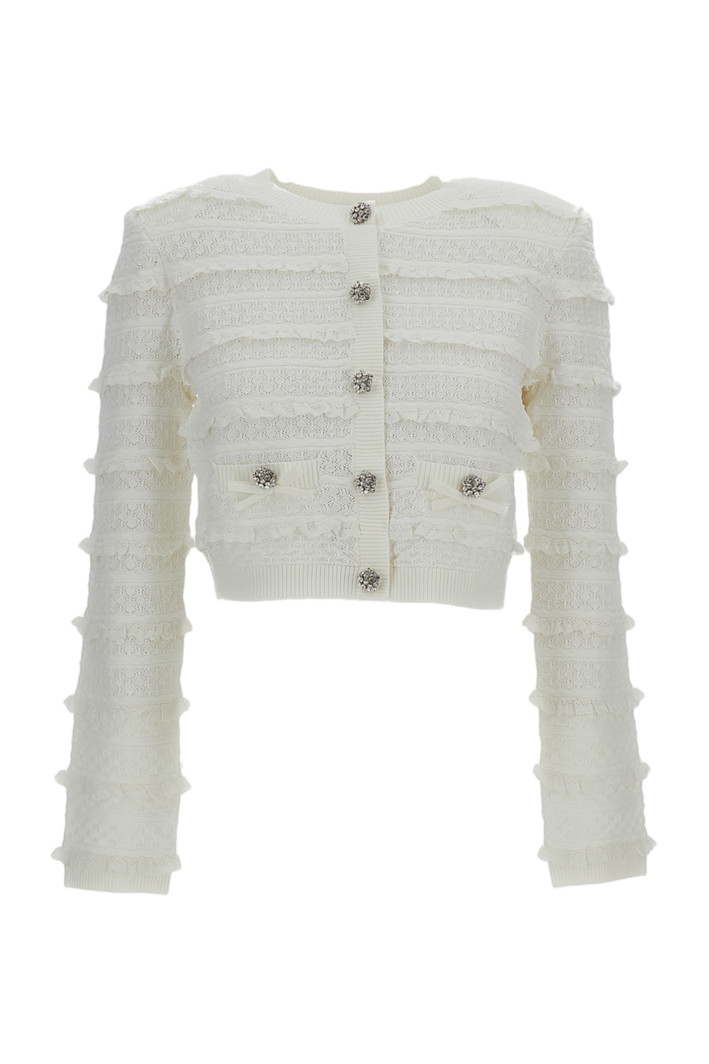 White Pointelle Diamante Cardigan