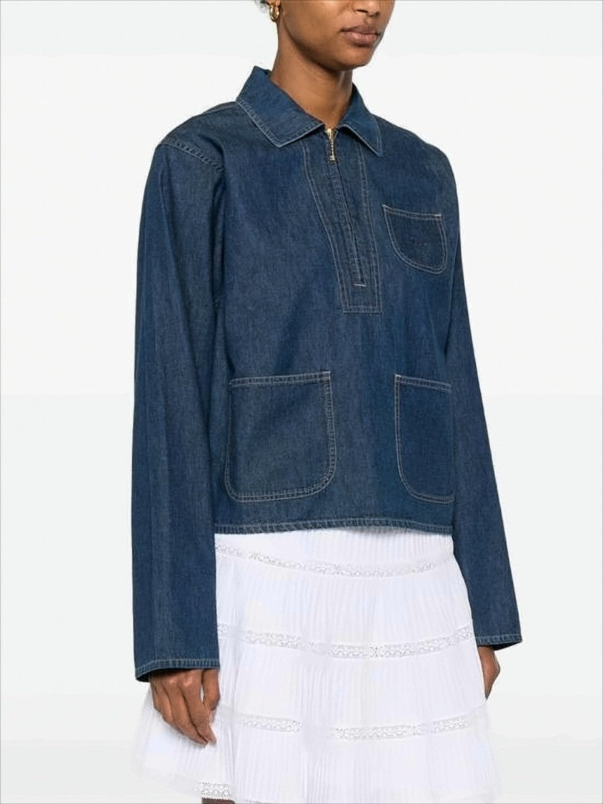 Cropped Denim Jacket With Boxy Silhouette And Contrast Stitching