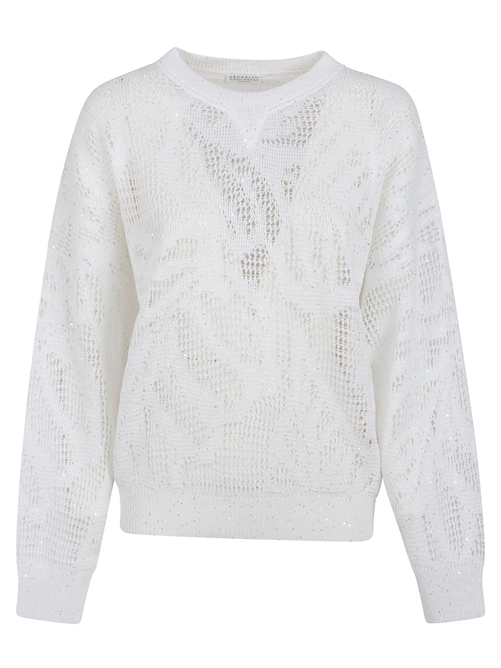 Open-Knit Linen Blend Sweater with Subtle Sequin Detail