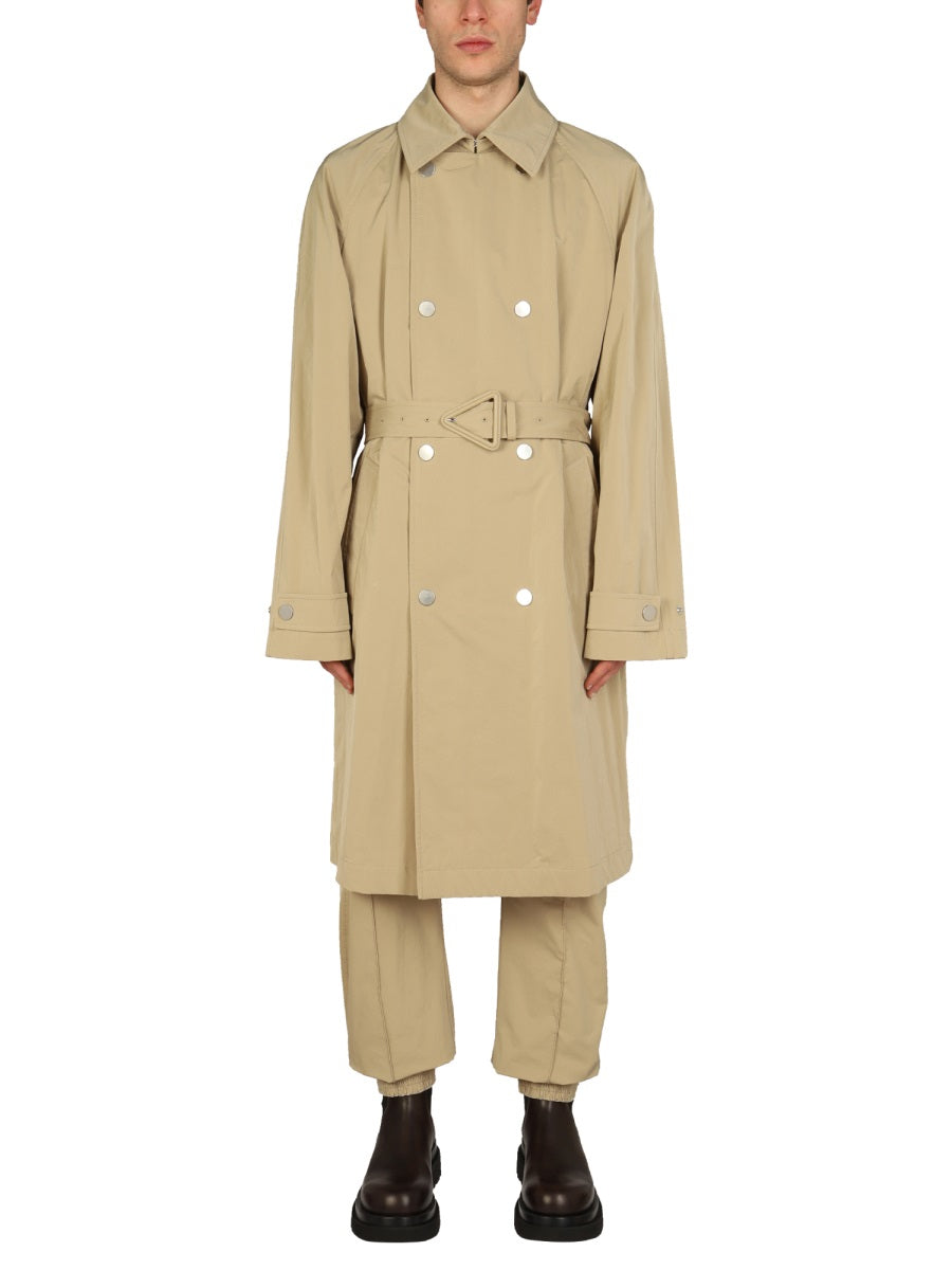 Double-Breasted Nylon Trench Coat with Classic Collar