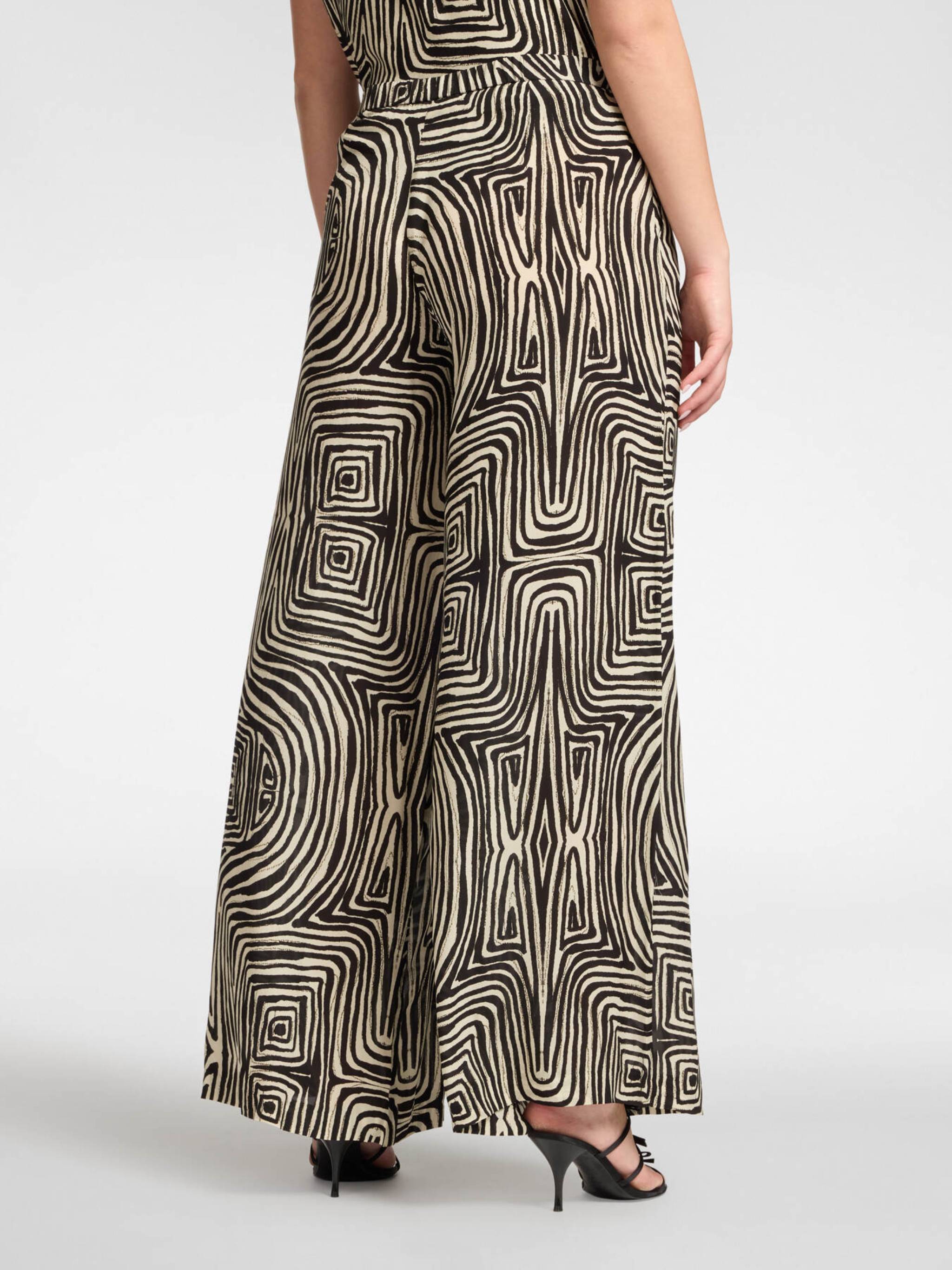 Wide-leg Black/Beige Abstract Swirl Pants
