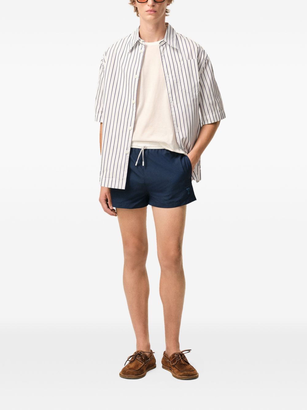 Navy Blue Slim Fit Shorts with Contrasting Drawstring Waistband