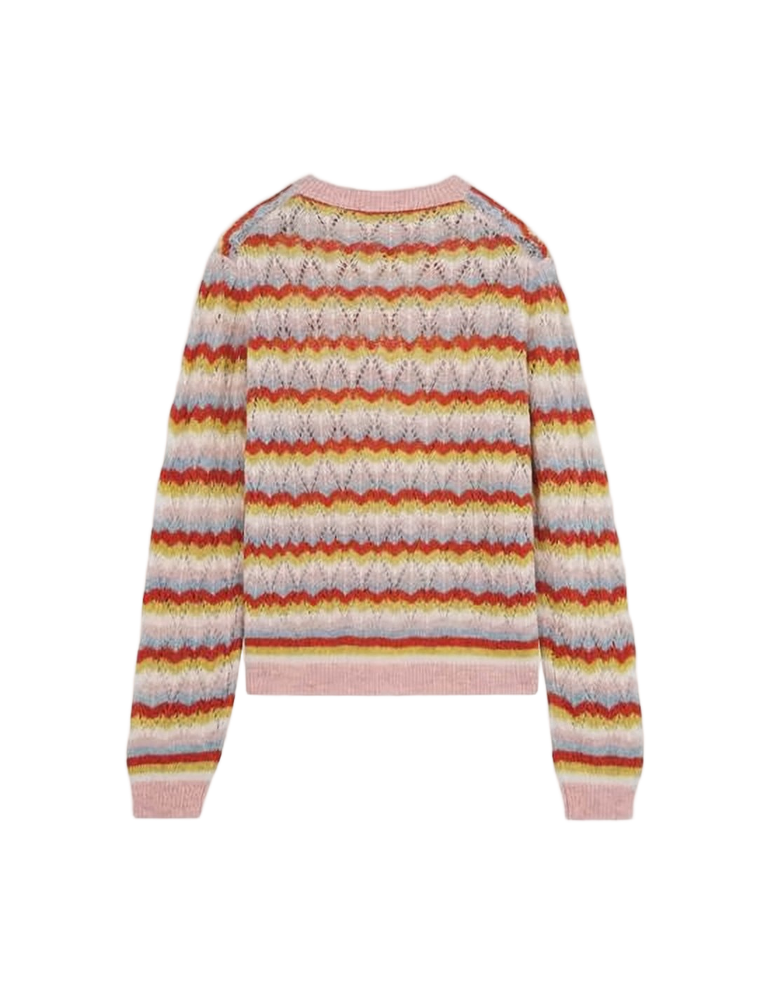 Delicate Knit Sweater with Horizontal Wavy Stripes
