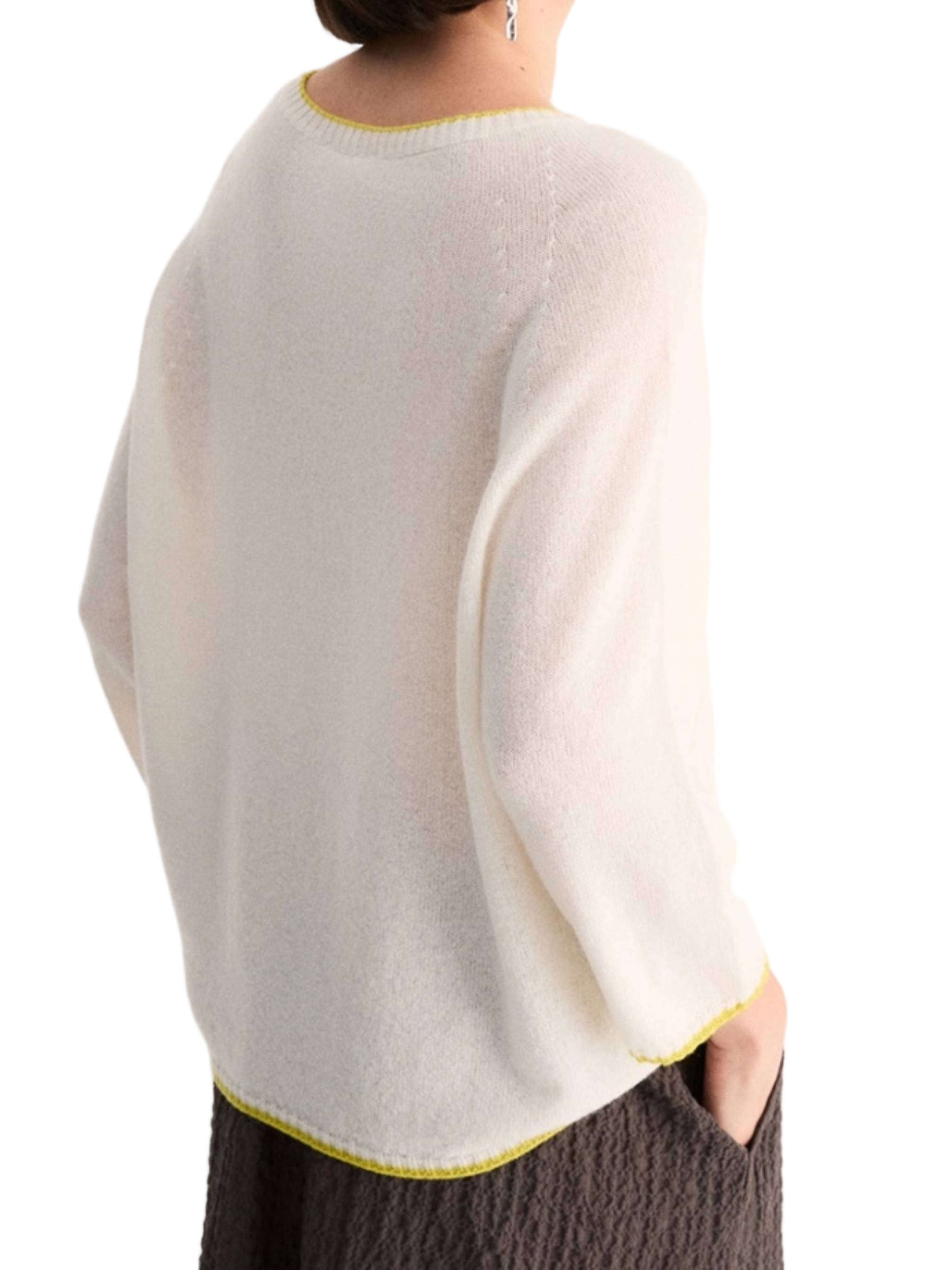 Boxy White Yellow Edging Knit Sweater