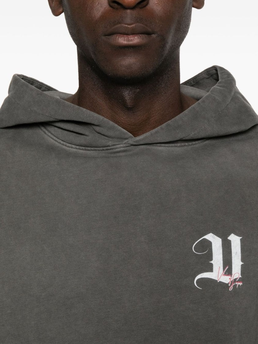 Washed Gray Graphic Hoodie with Front Pocket