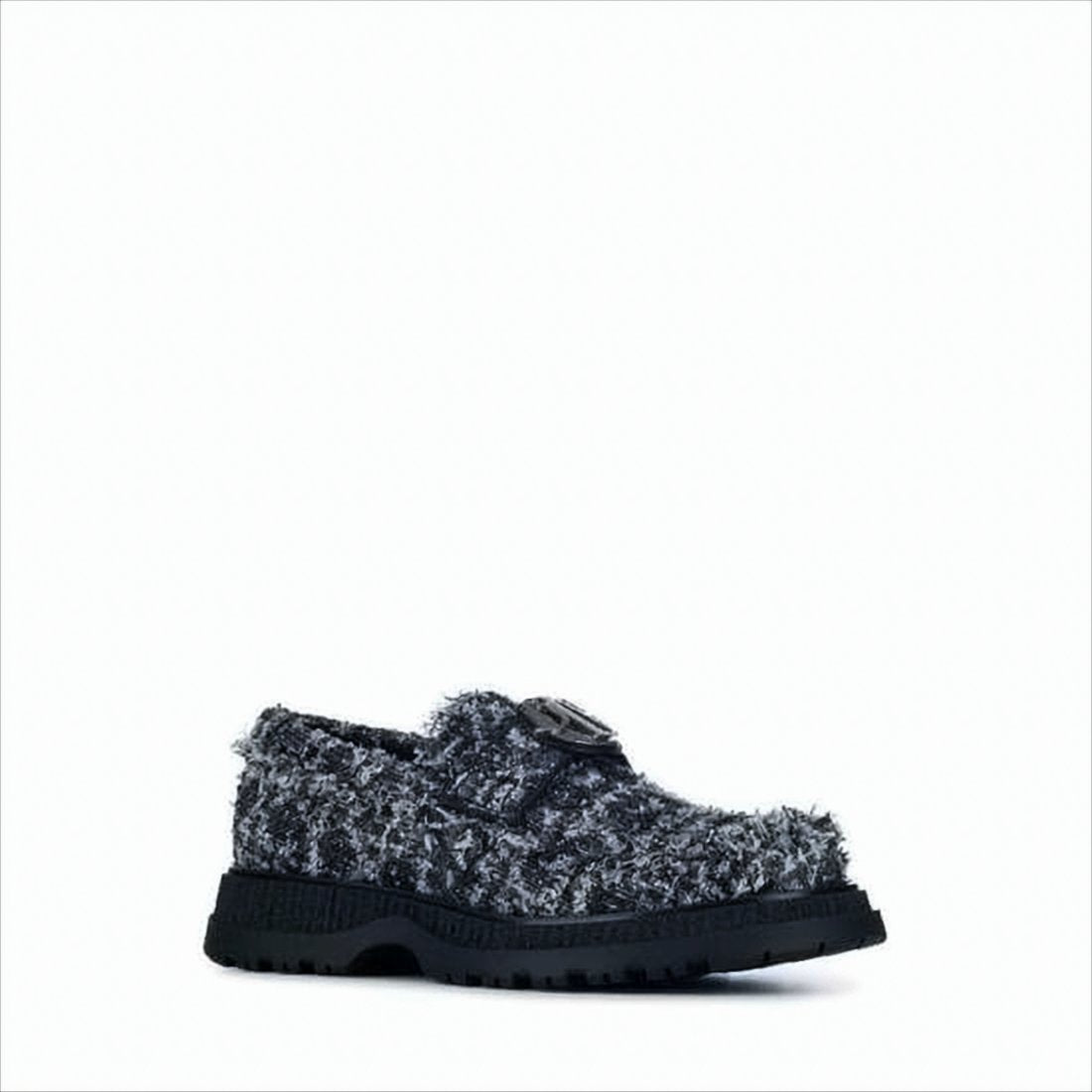 Textured Tweed Loafers with Chunky Rubber Sole