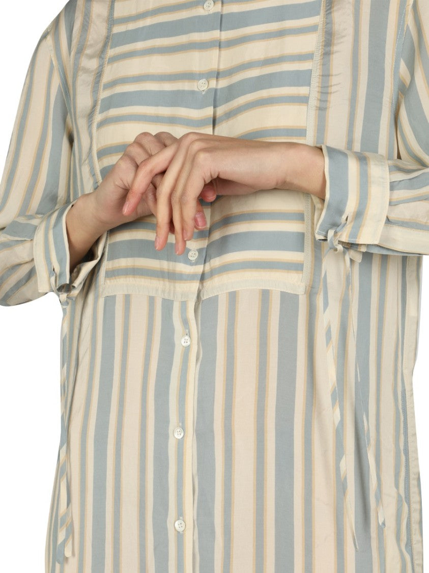 Mandarin Collar Midi Shirt Dress