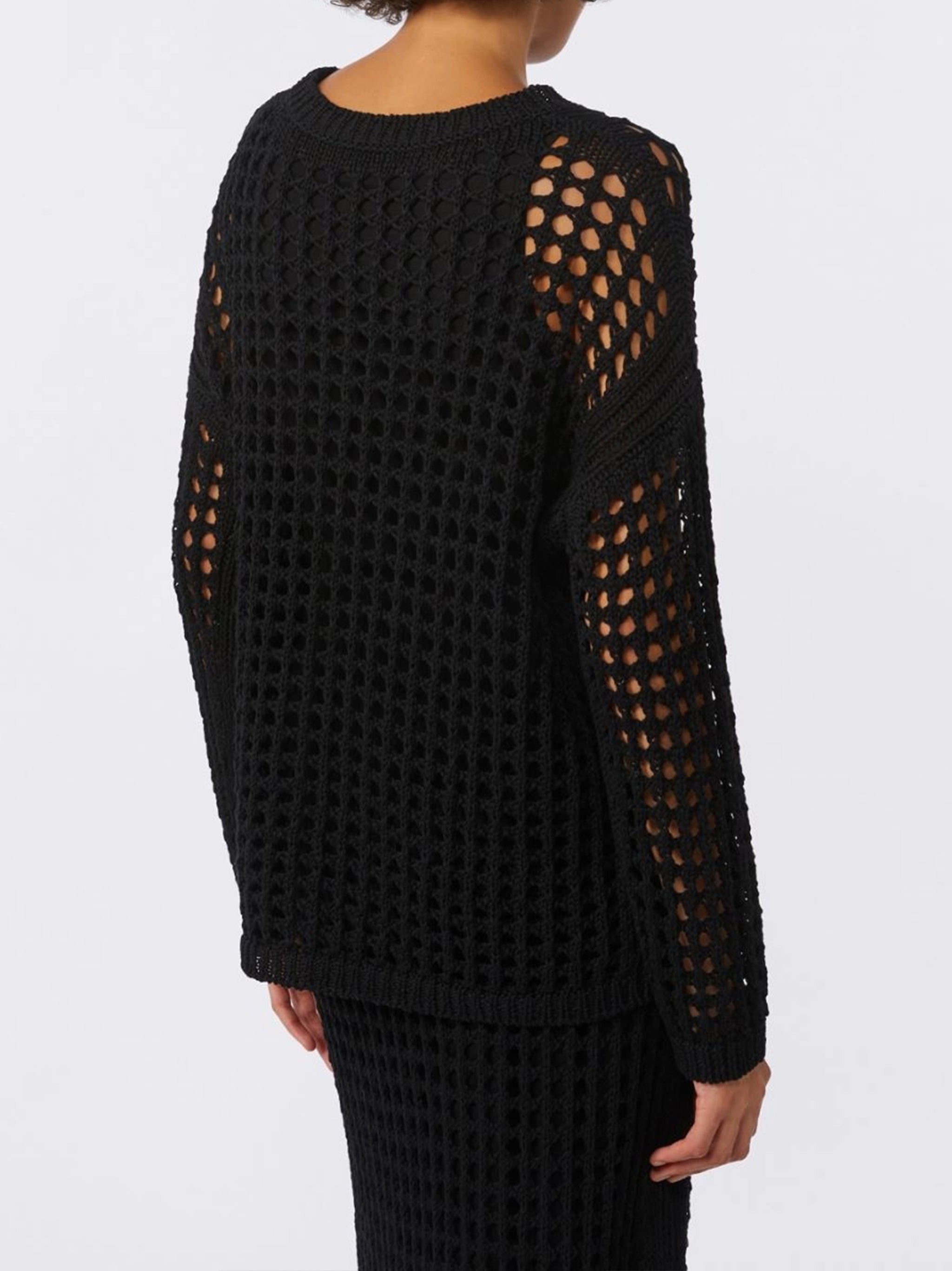 Black Febe Open-Weave Knit Sweater