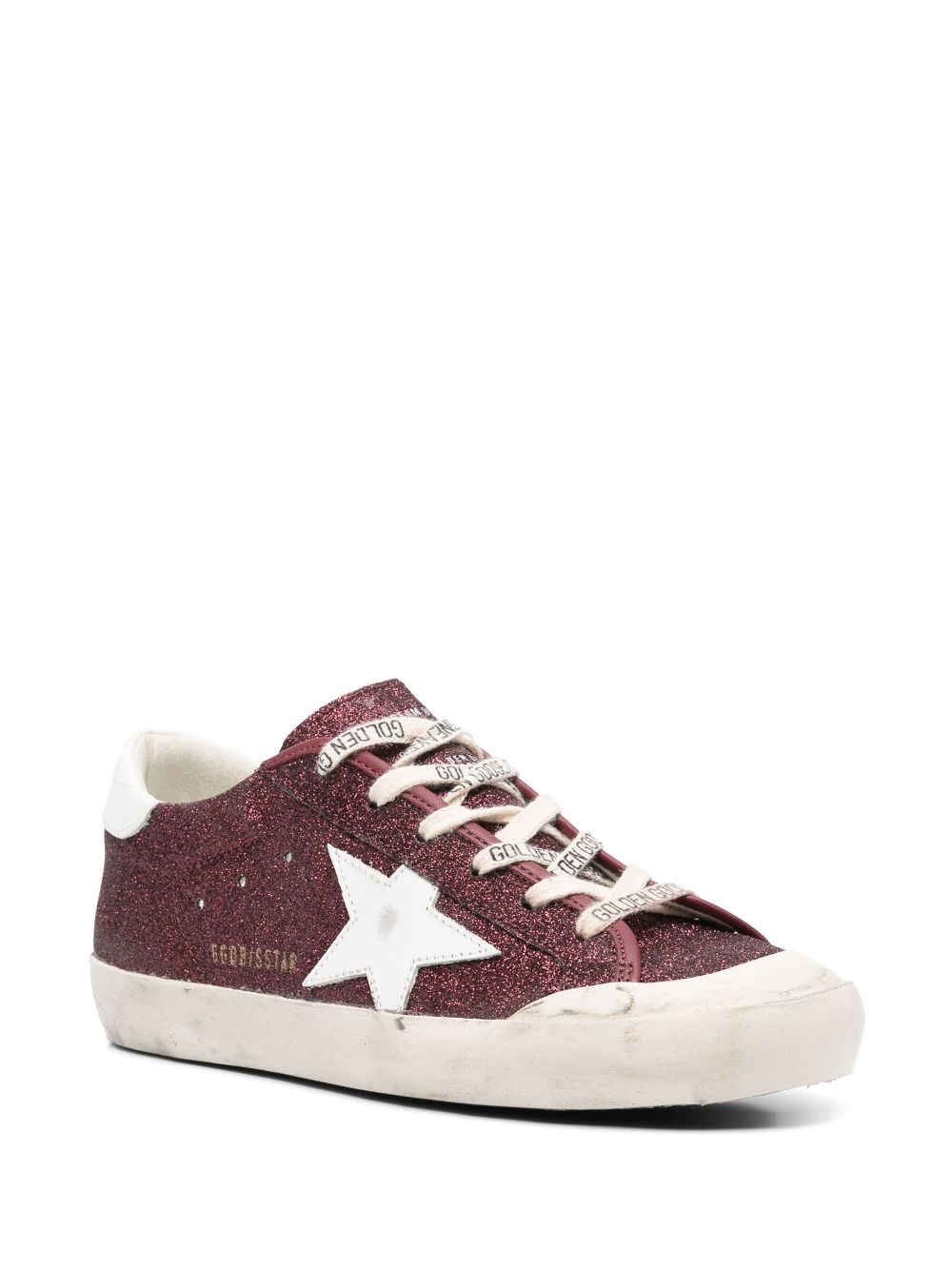 Bordeaux Red Glitter Low-Top Sneakers With Signature Star Patch