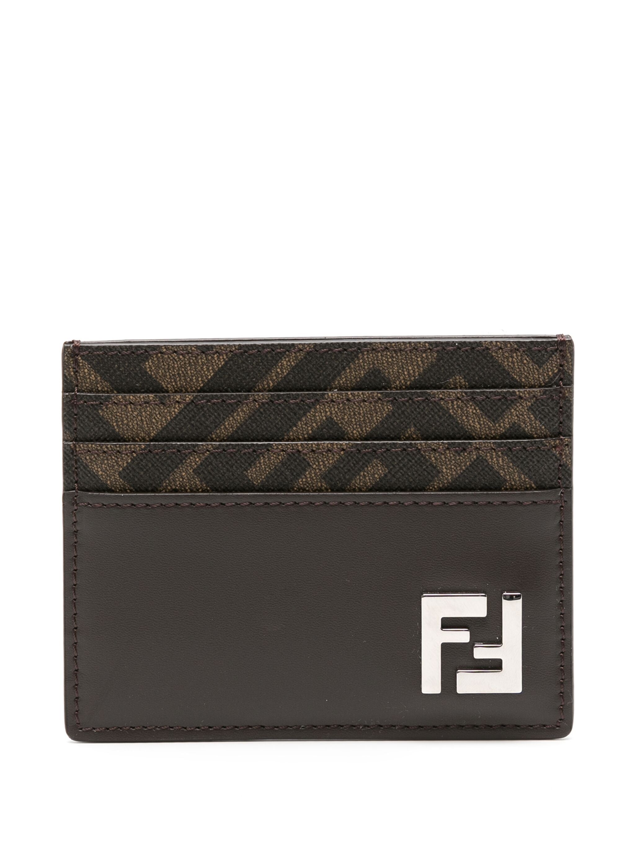Squared FF Motif Leather Canvas Card Case