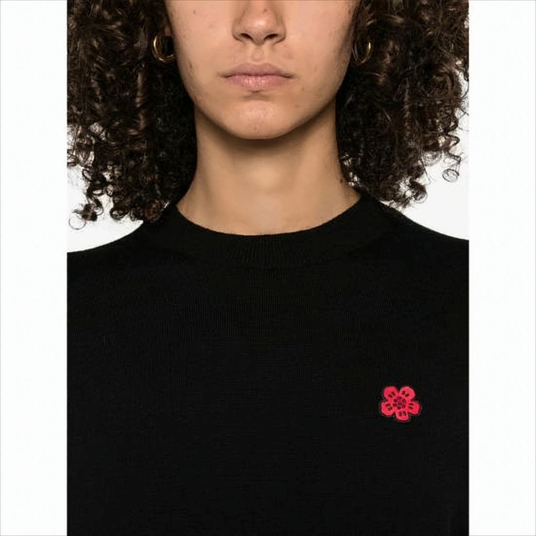 Black Wool Sweater With Classic Crew Neck And Embroidered Detail