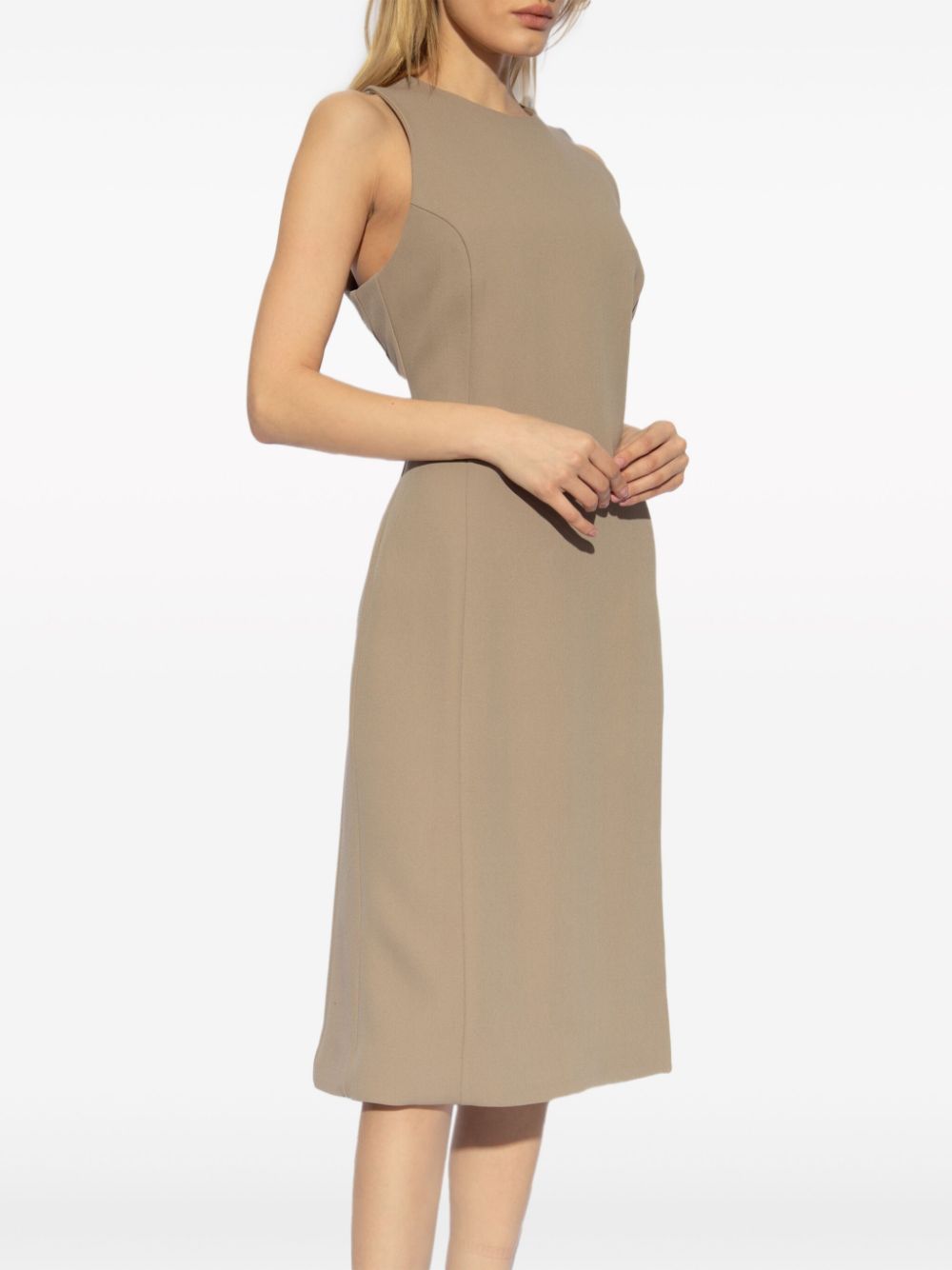 Beige Virgin Wool Midi Dress