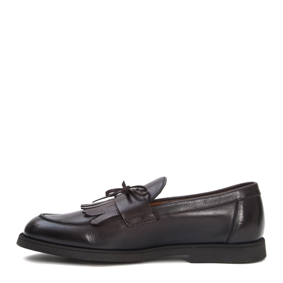 Brown Leather Moccasins With Decorative Fringe