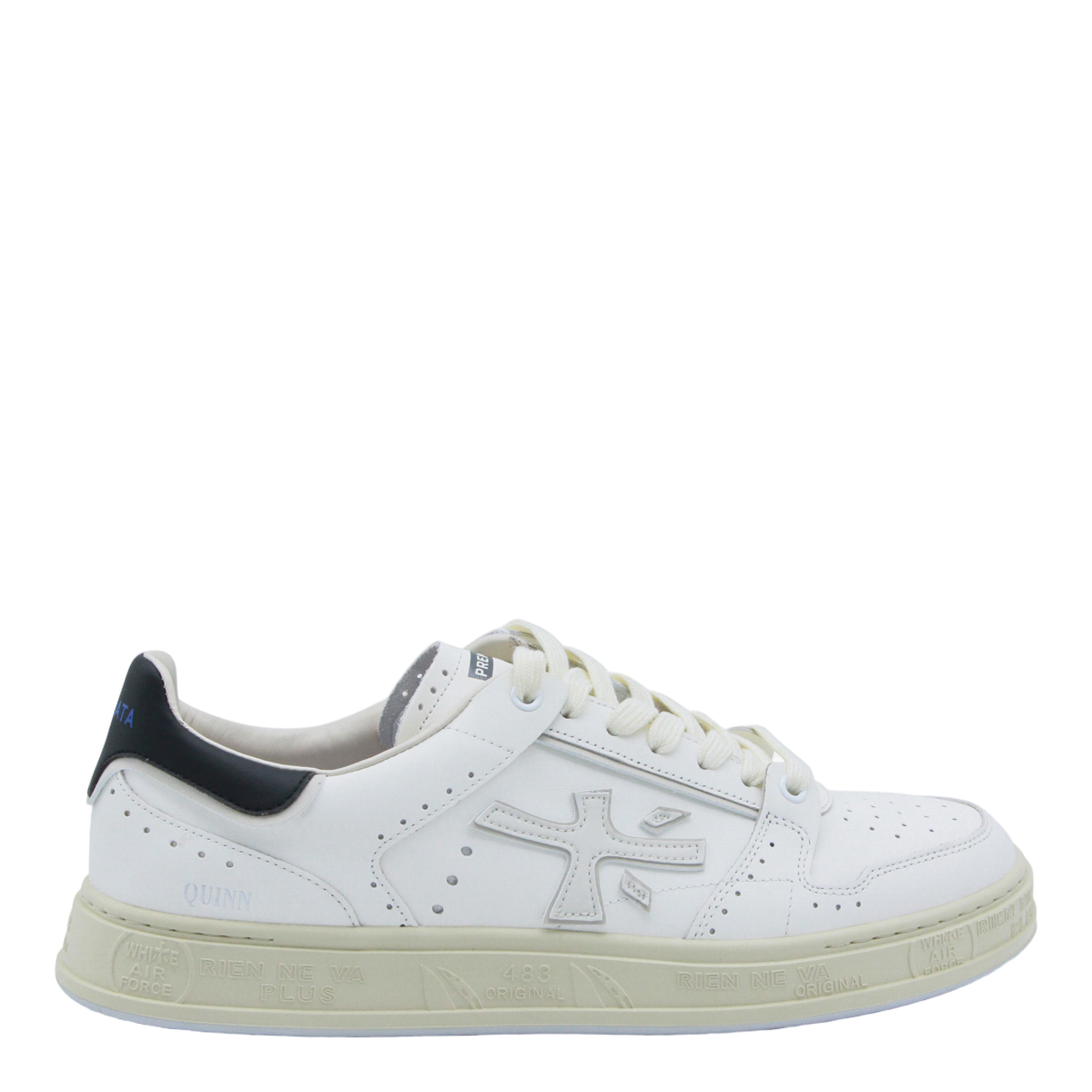Low-Top Leather Sneakers with Perforated Upper