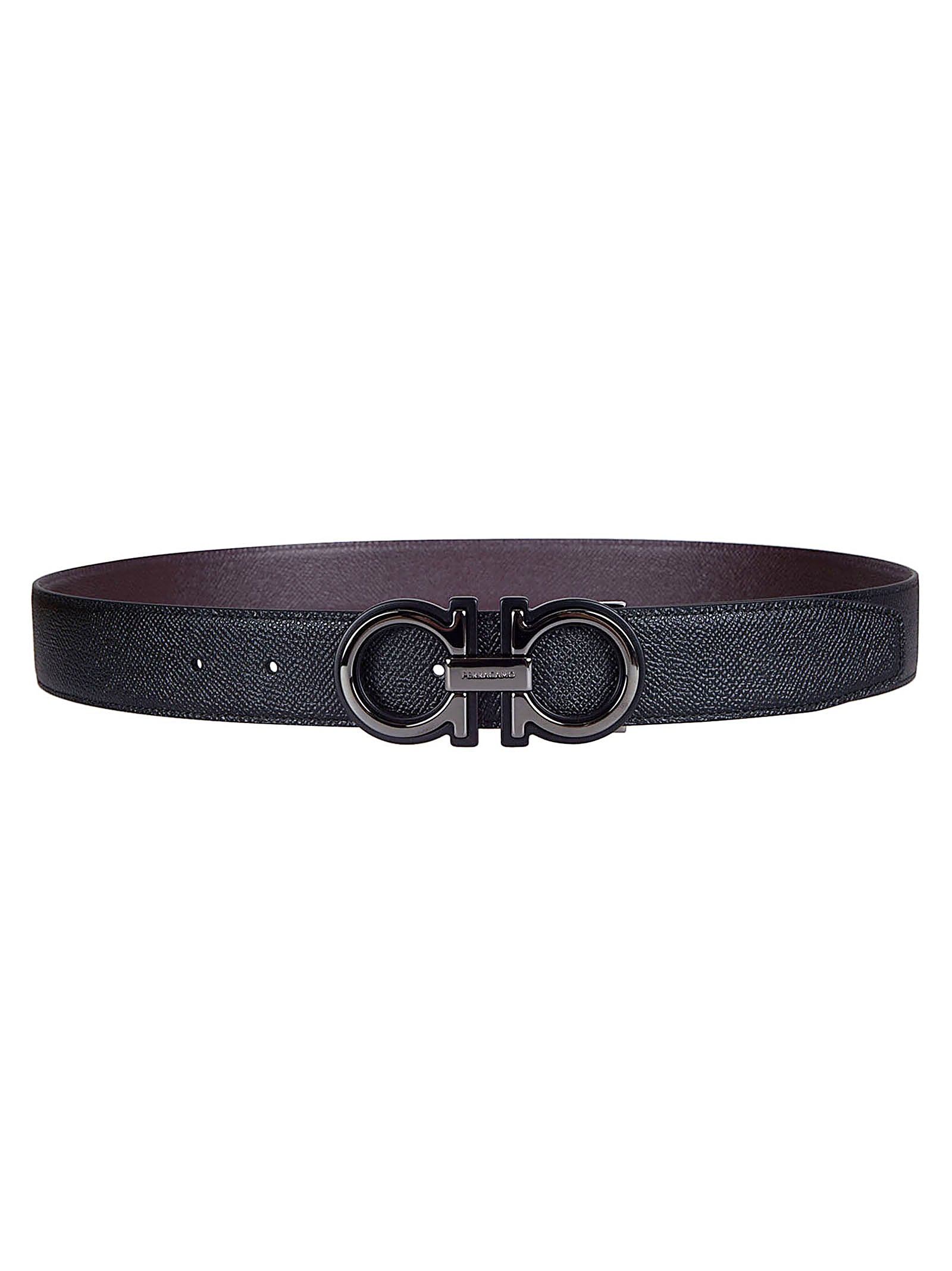 Textured Leather Belt with Double-Ring Buckle and Engraved Detailing