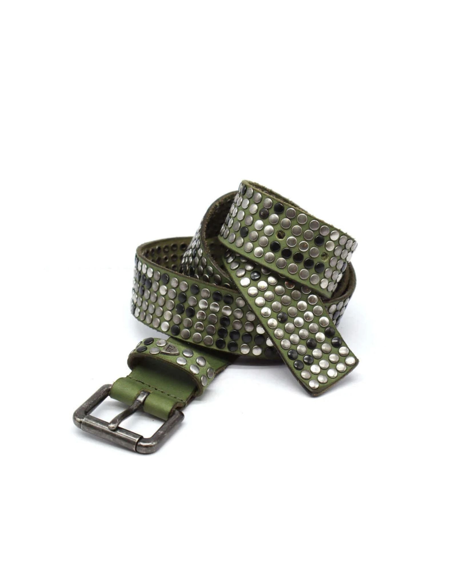 5.000 Studs Color Belt Olive Leather Studded Belt