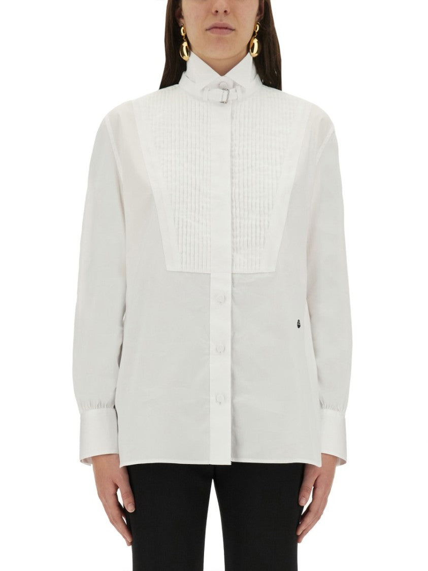 Structured White Tuxedo Shirt With Pleated Front Panel