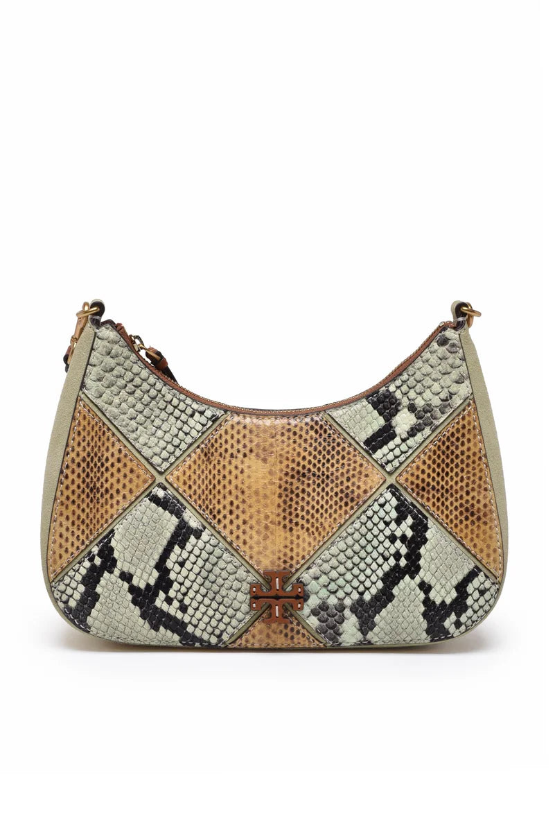 Thea Patchwork Convertible Shoulder Bag - Green/Beige