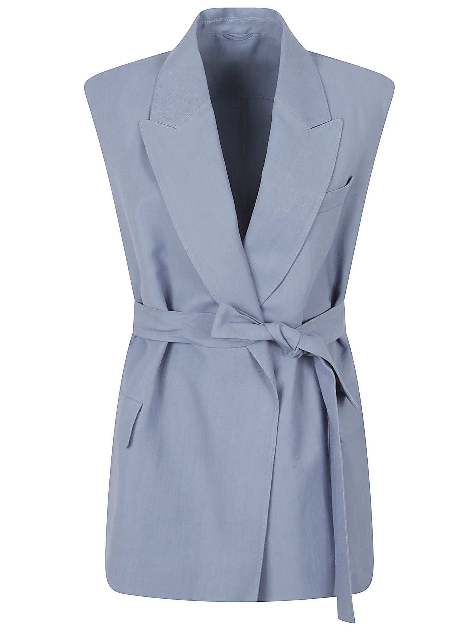 Sleeveless Tailored Coat With Belted Waist