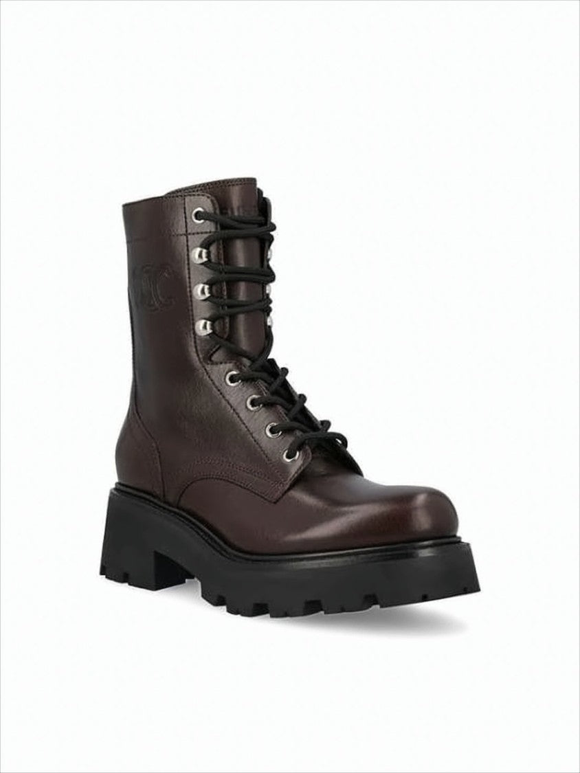 Deep Brown Calf Leather Lace-Up Boots with Rugged Sole