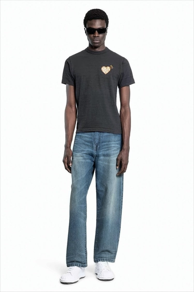Short-Sleeve Cotton T-Shirt with Heart and Snake Graphics