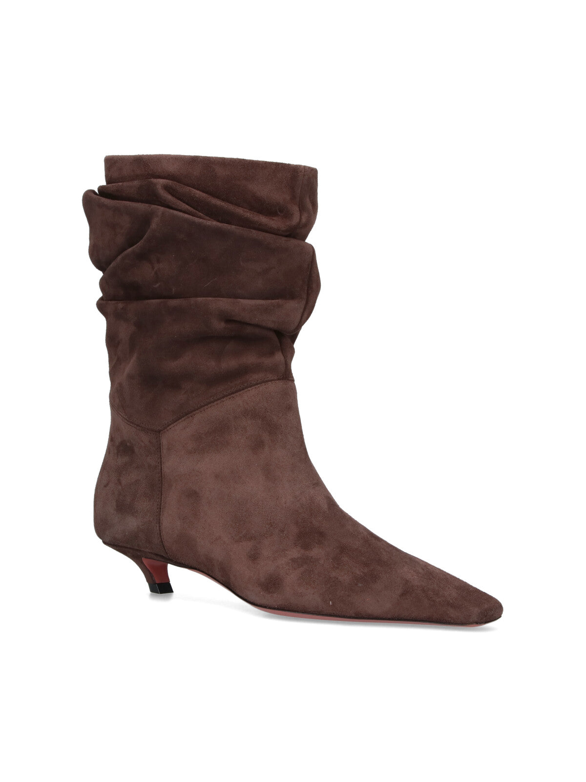 Ruched Dark Brown Suede Ankle Boots