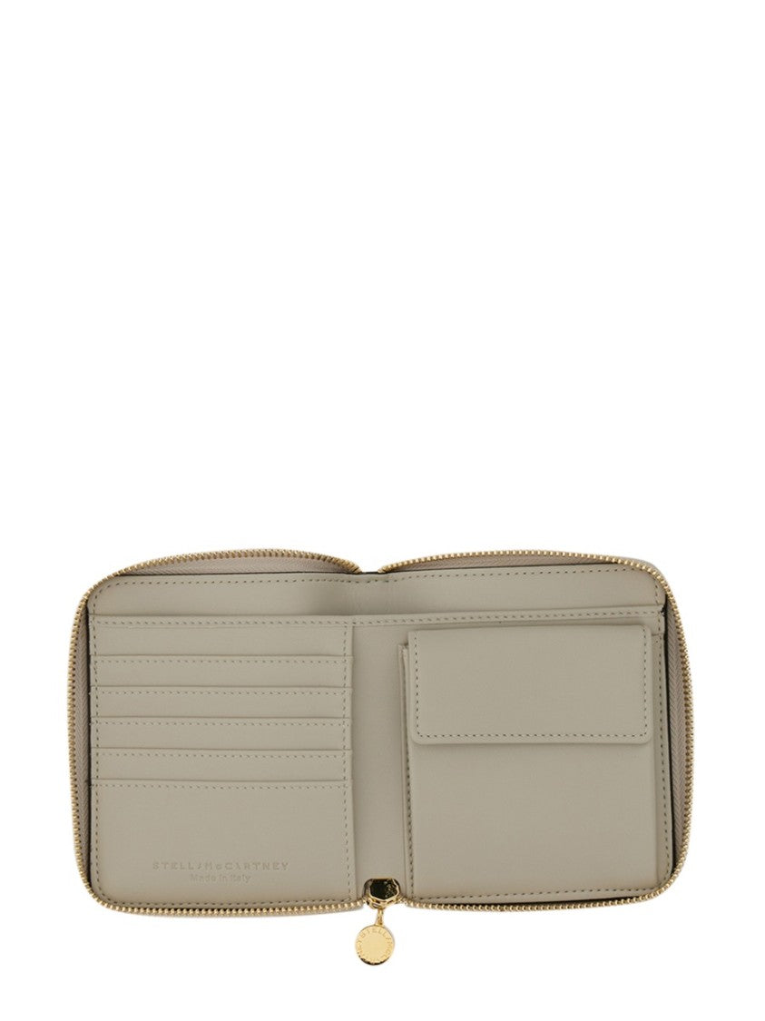 Zipped Wallet With Circular Logo And Gold Hardware