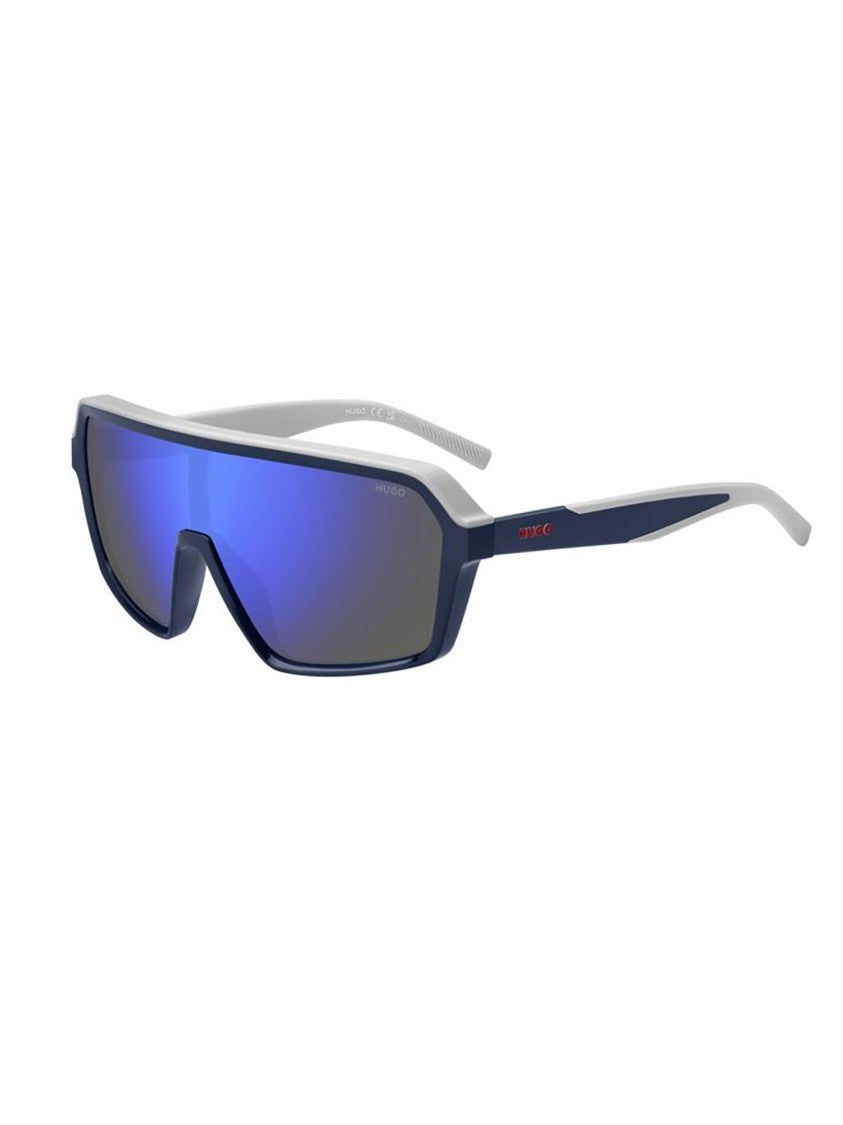 Bold Angular Sunglasses With Mirrored Blue Lenses