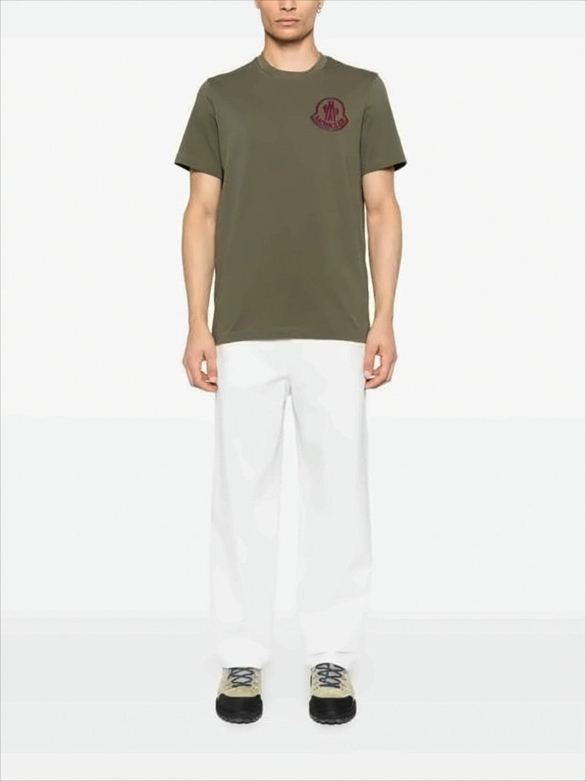 Olive Green Cotton T-Shirt With Emblem