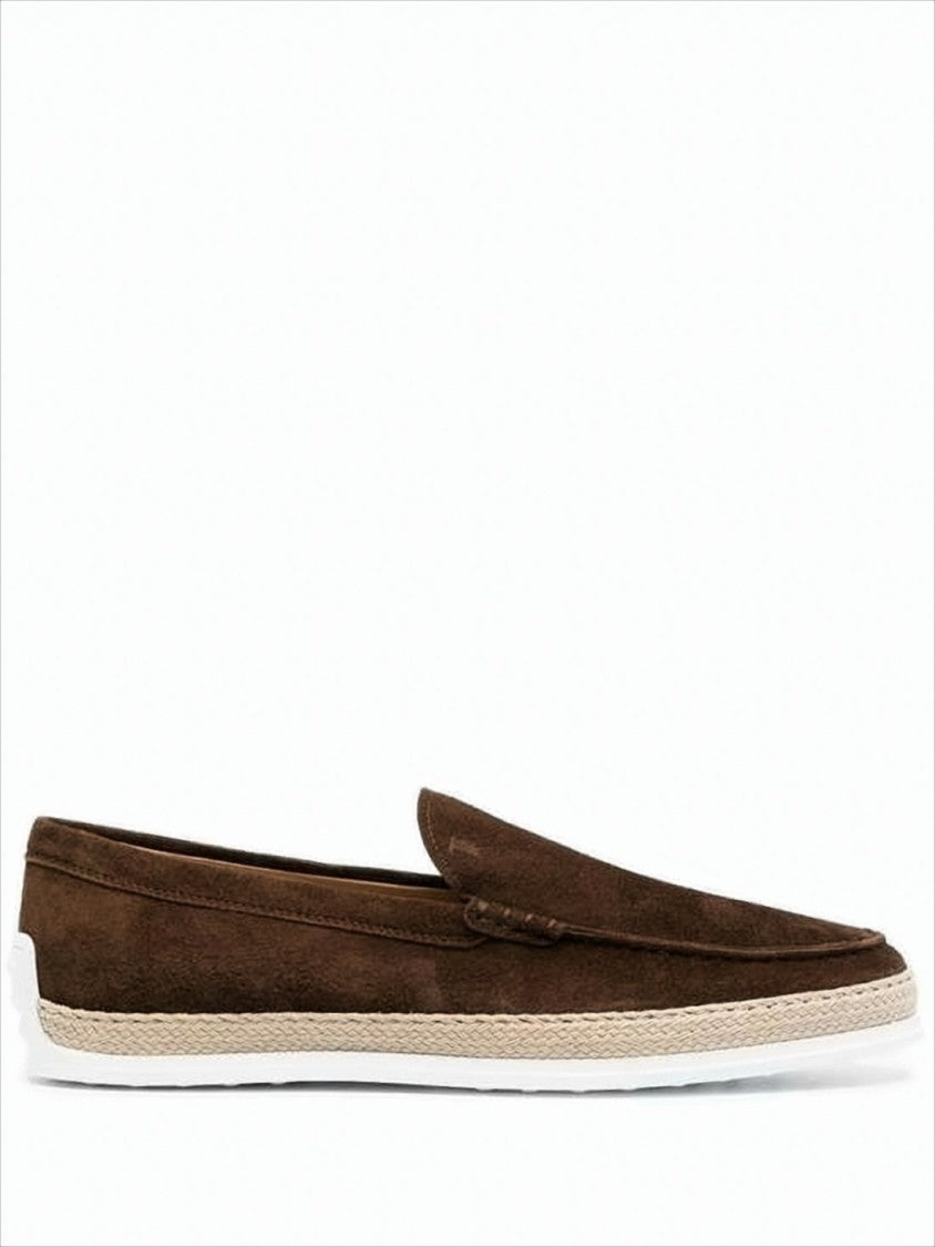Moccasin-Style Brown Suede Loafers with Textured Grip