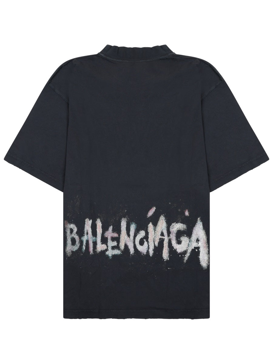 Boxy Fit T-Shirt With Distressed Graphic Accents