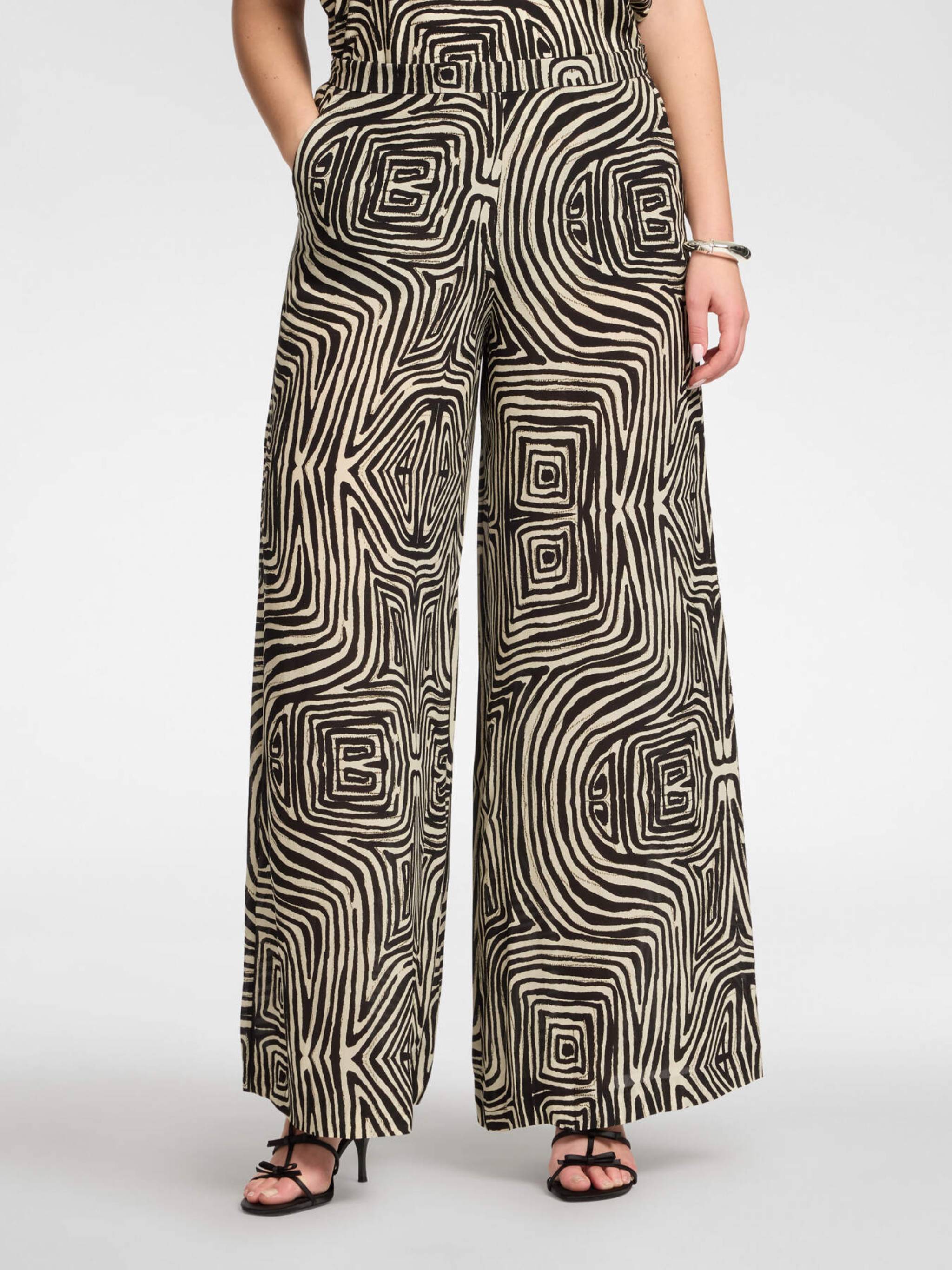 Wide-leg Black/Beige Abstract Swirl Pants