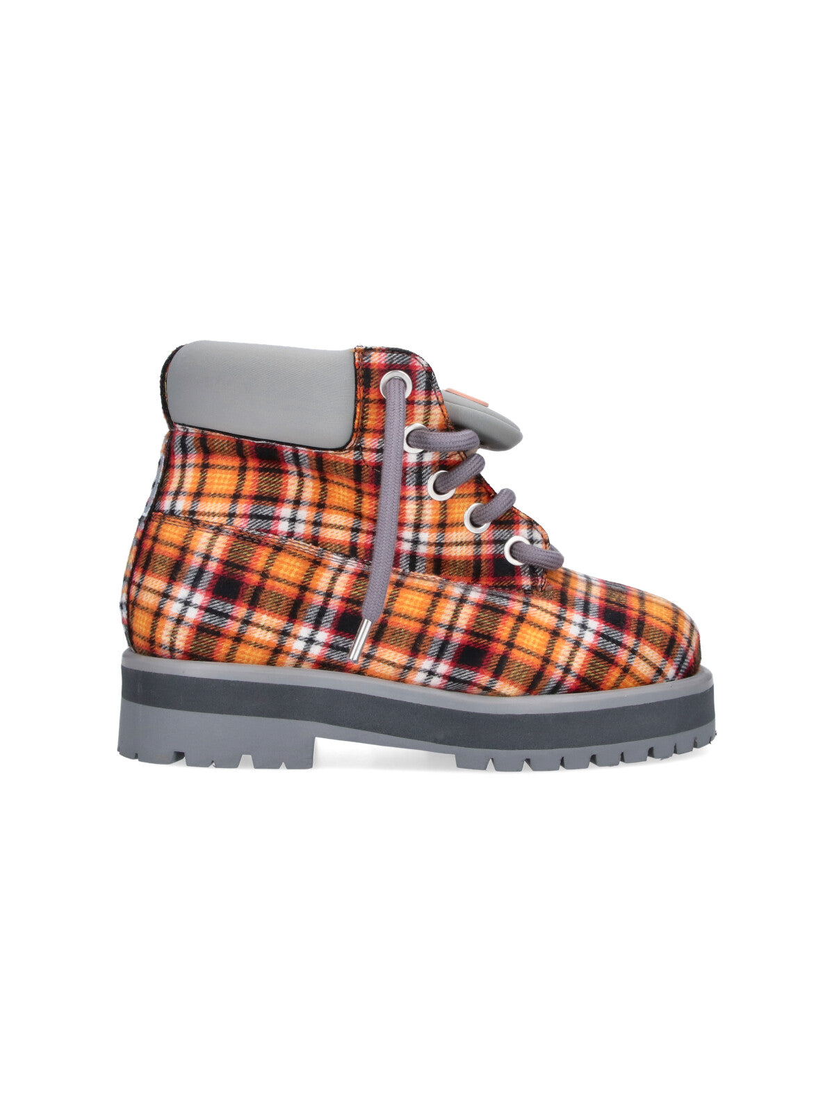 Orange Plaid Padded Collar Rugged Boots