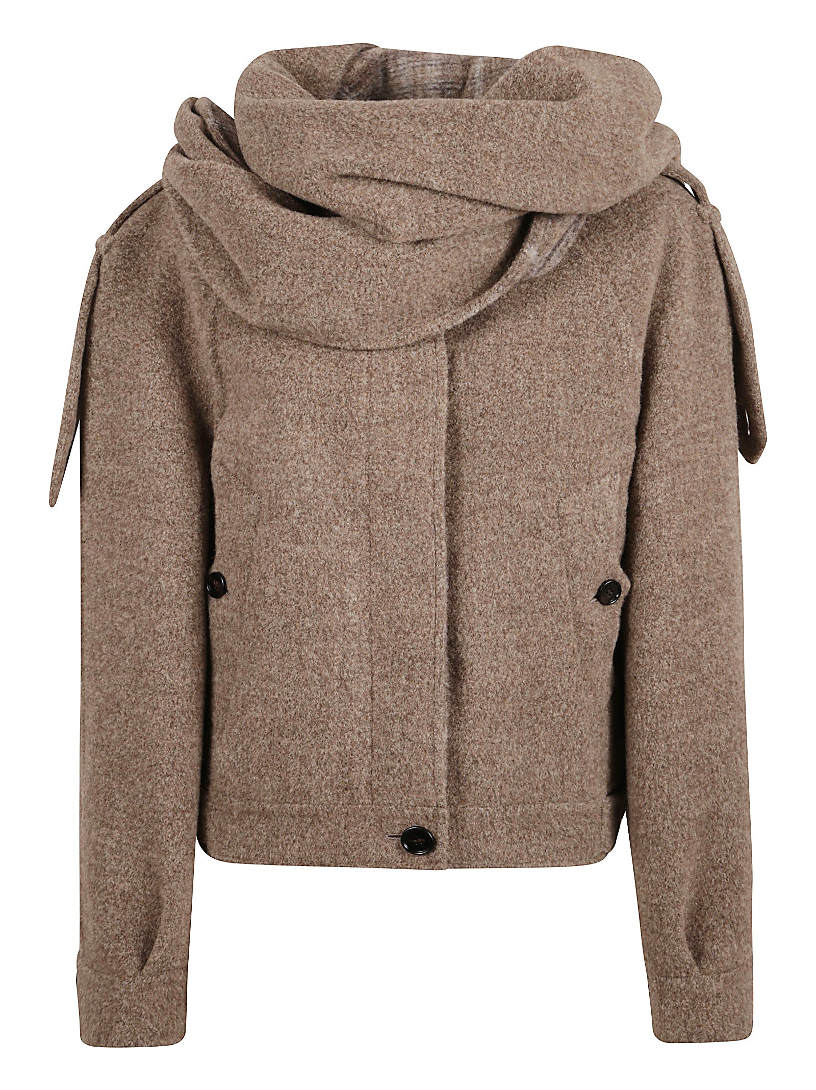 Structured Wool Blend Jacket With Detachable Scarf