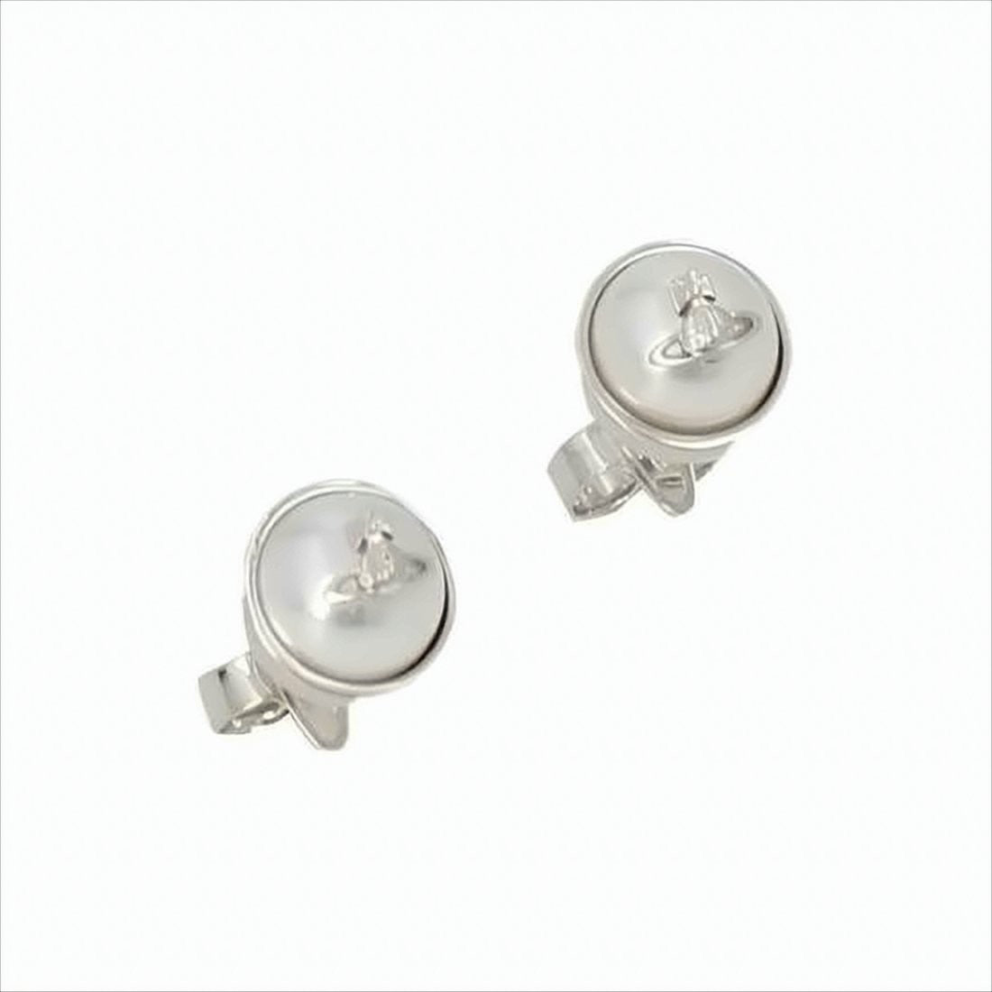 Round Metallic Pearl Dome Earrings With Emblem Overlay