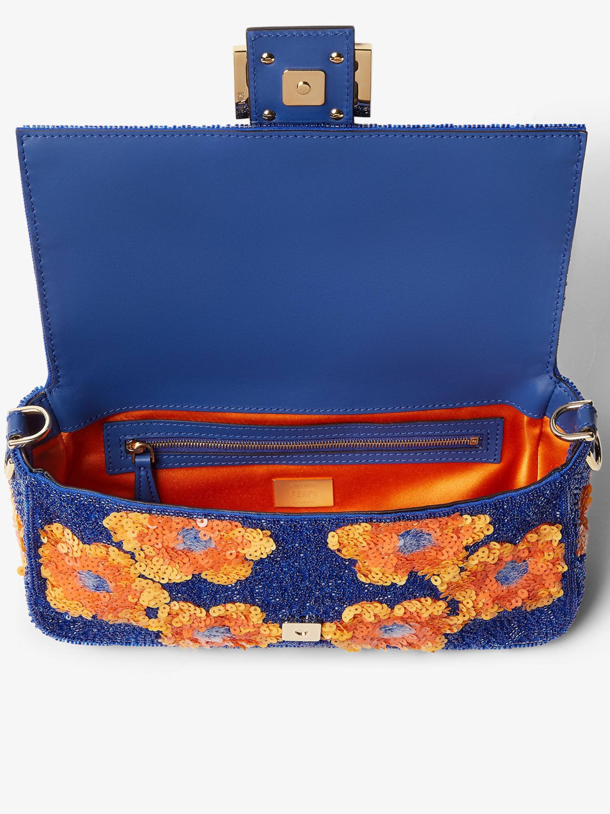 Floral Sequin Baguette Bag with Structured Handle