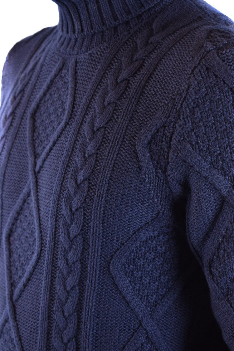 Textured Cable Knit Sweater With High Turtleneck