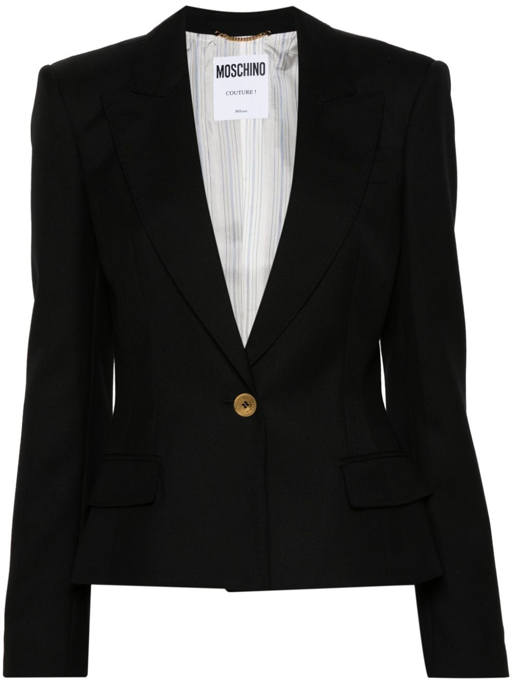 Structured Black Virgin Wool Gabardine Blazer