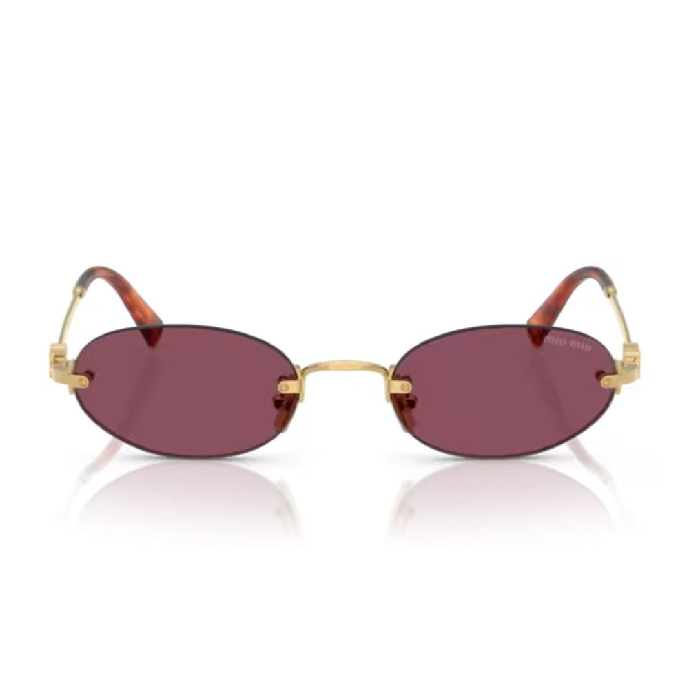 Rimless Gold-Tone Metal Oval Sunglasses with Bordeaux Lenses