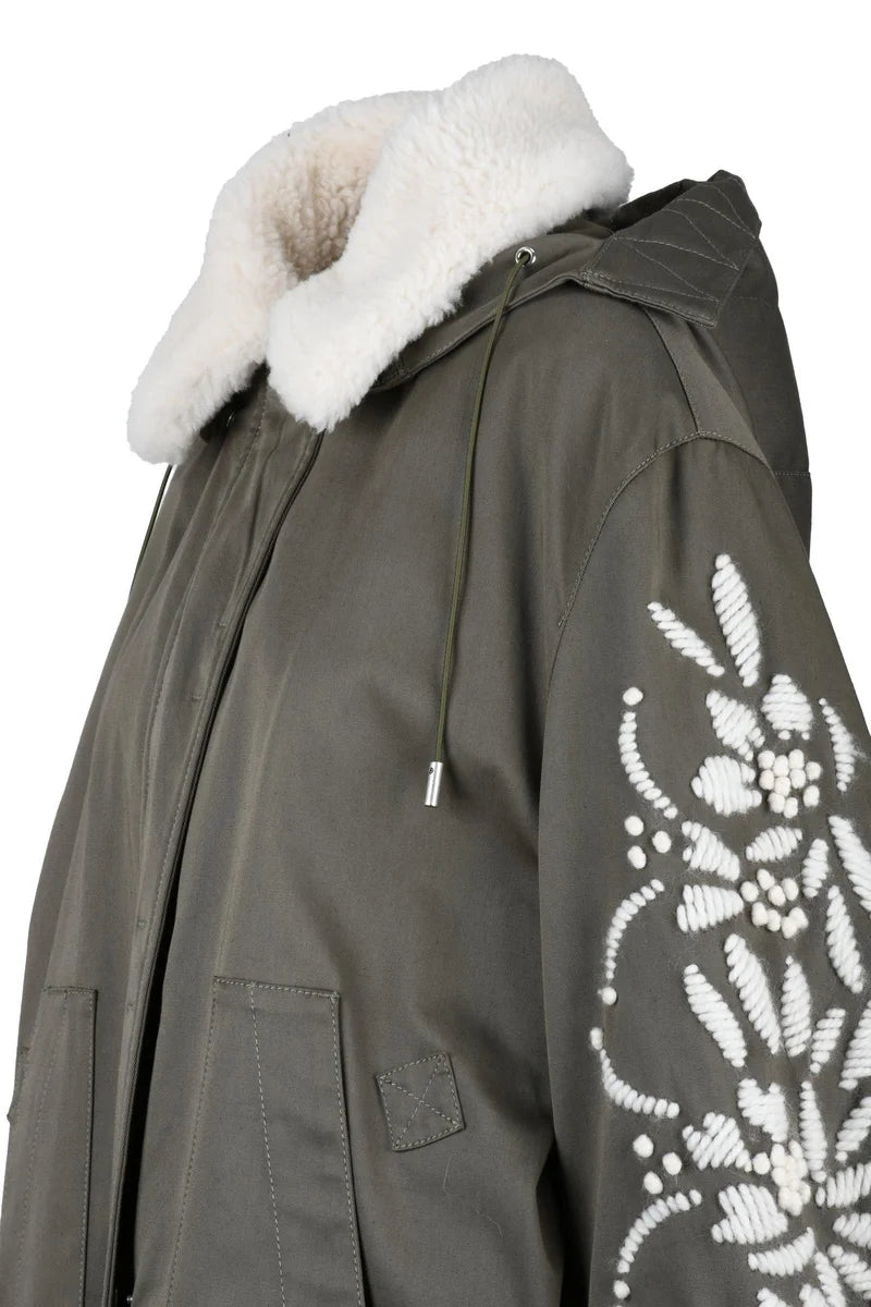 Canvas Parka Wool Embroidery - Green