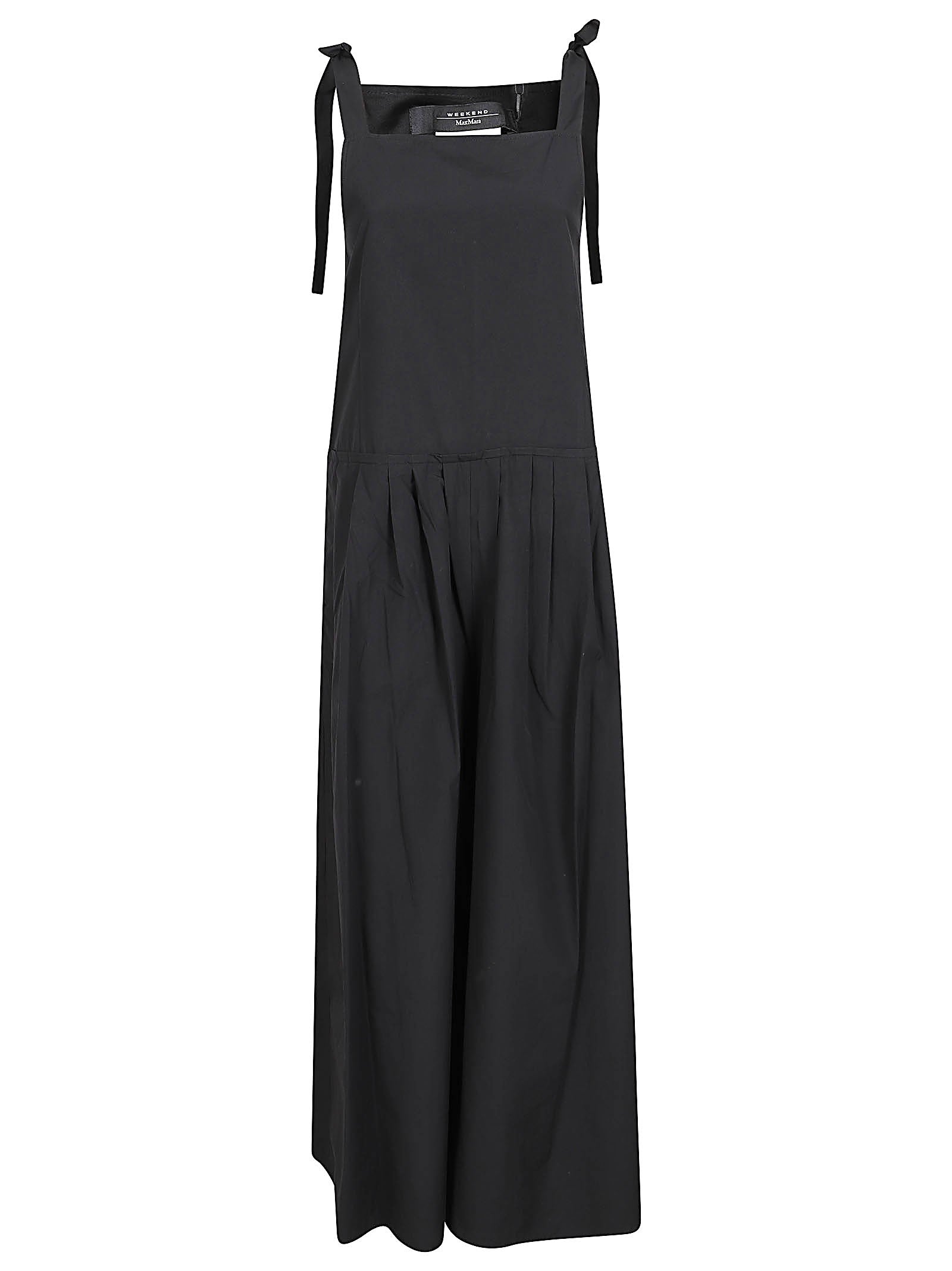 Sleeveless Black Dress with Tie Straps and Pleated Skirt