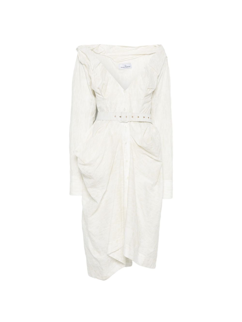 White Ruffled Detachable Belt Shirt Dress