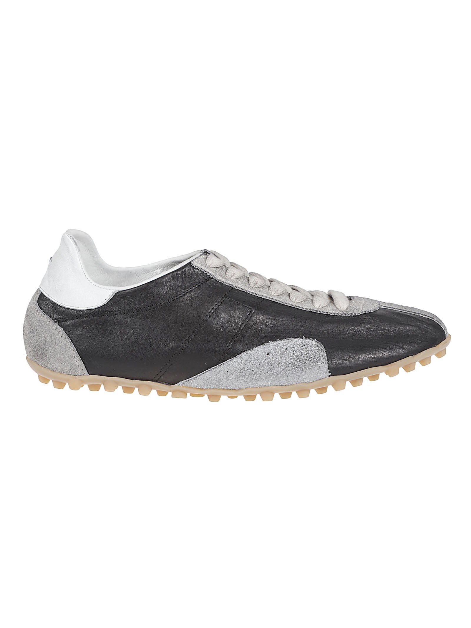 Low-Profile Black Leather Sneakers with Suede Accents