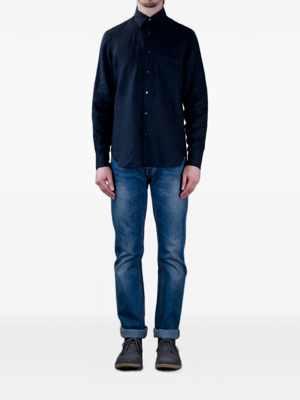 Linen Long-Sleeved Shirt with Classic Collar