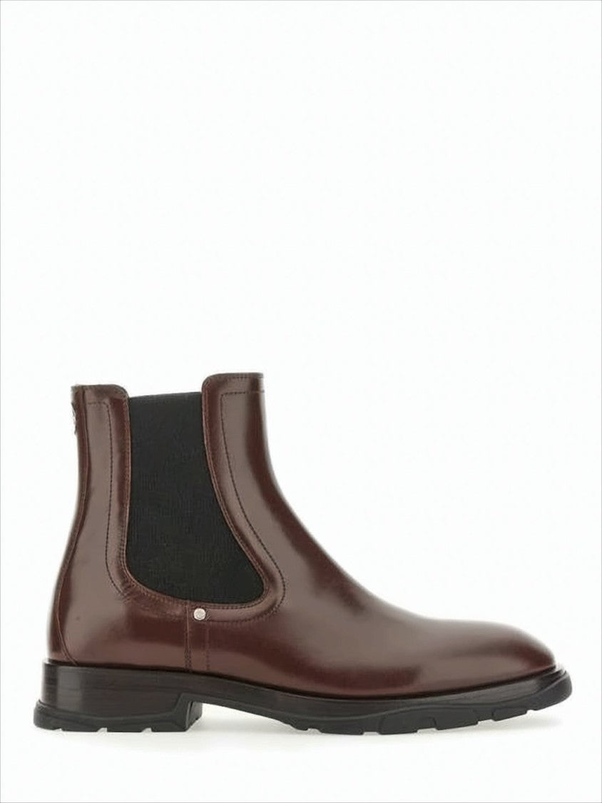 Polished Leather Brown Boots with Elastic Side Panels