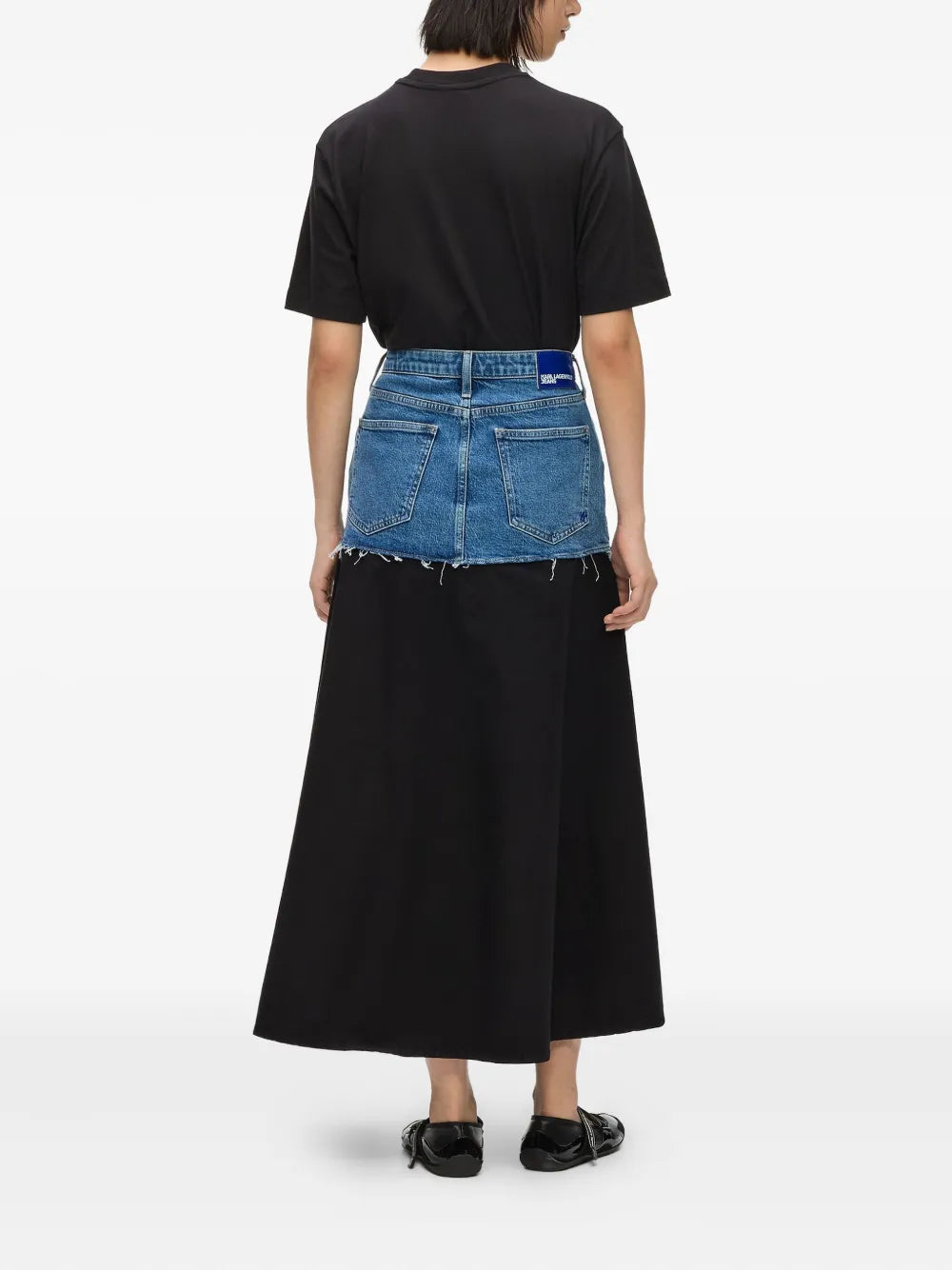 Midi Skirt with Denim-Effect Waist