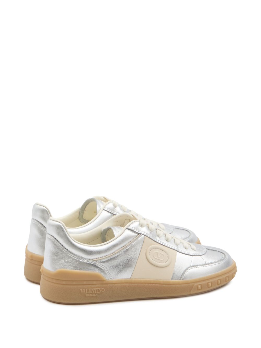 Metallic Silver Flats With Beige Accents