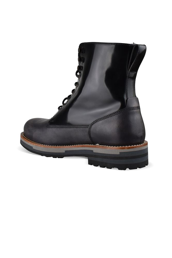 Shiny Black Leather Ankle Boots