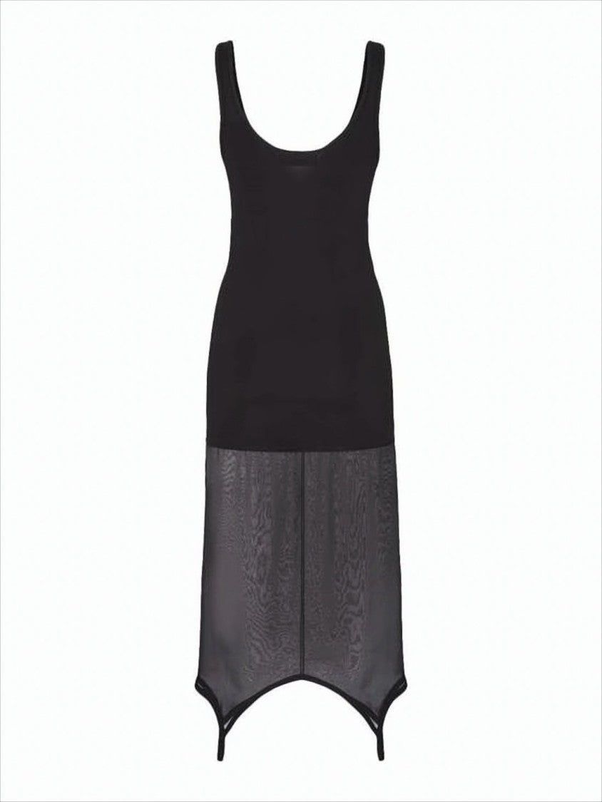 Fitted Midi Dress with Sheer Handkerchief Hemline